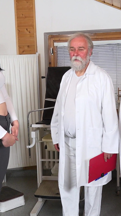 Captivating moment from "18yo nerd girl Keira Flow made to cum again and again by two old doctors"
