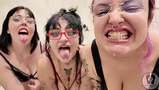 Пухлые девушки, глупые лица, слюна, рот, язык и зубы, фетиш