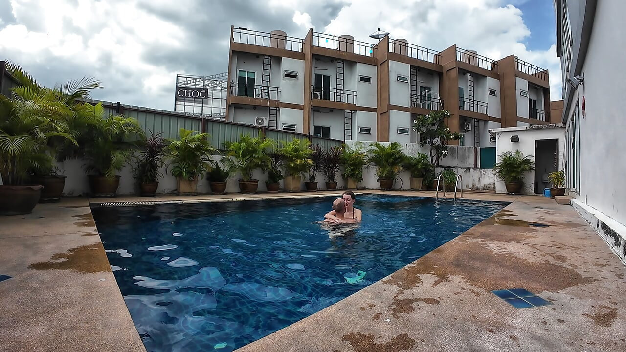 watch us playing in our swimming pool