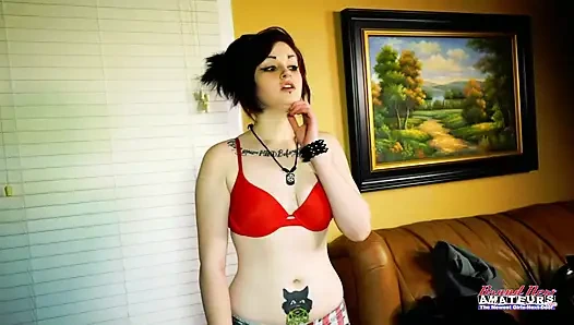 Petite Inked Brunette Coed Marcie  Dildo Toy Play Intense Solo Orgasm!