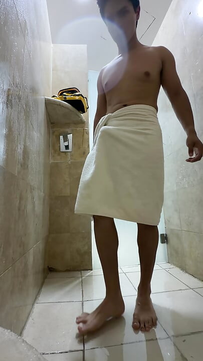 Bathing in the showers at the gym