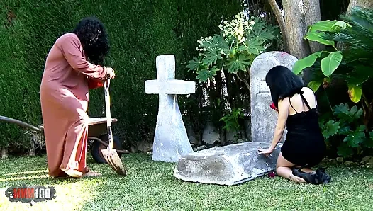 Young Latina widow fucked on husband's grave