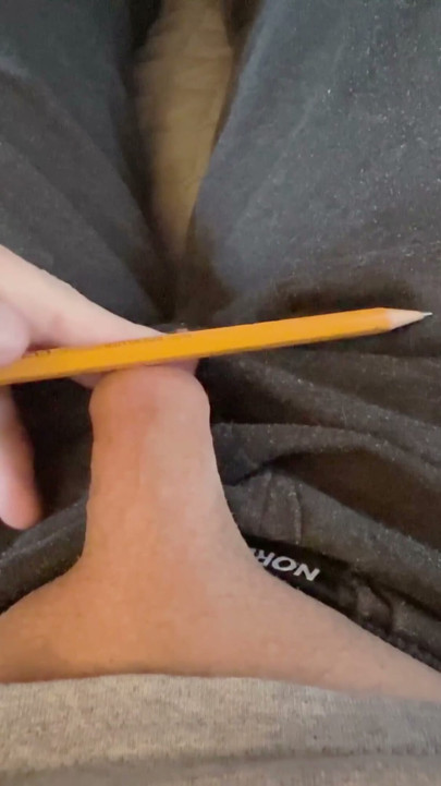 Play with the foreskin of my little cock and a pencil | Clip 2