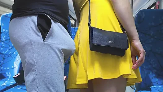 Stranger Touch her Butt without permission with his erection and CUMS Hard Inside Bus Vehicle by Girl's Hand
