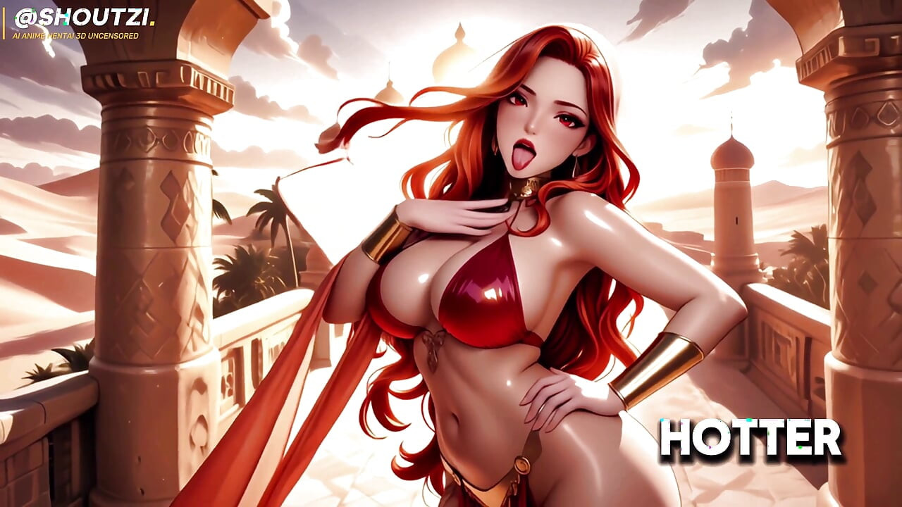 Hot Redhead Beauty Teases on Desert Palace Terrace Then Gets Face Covered