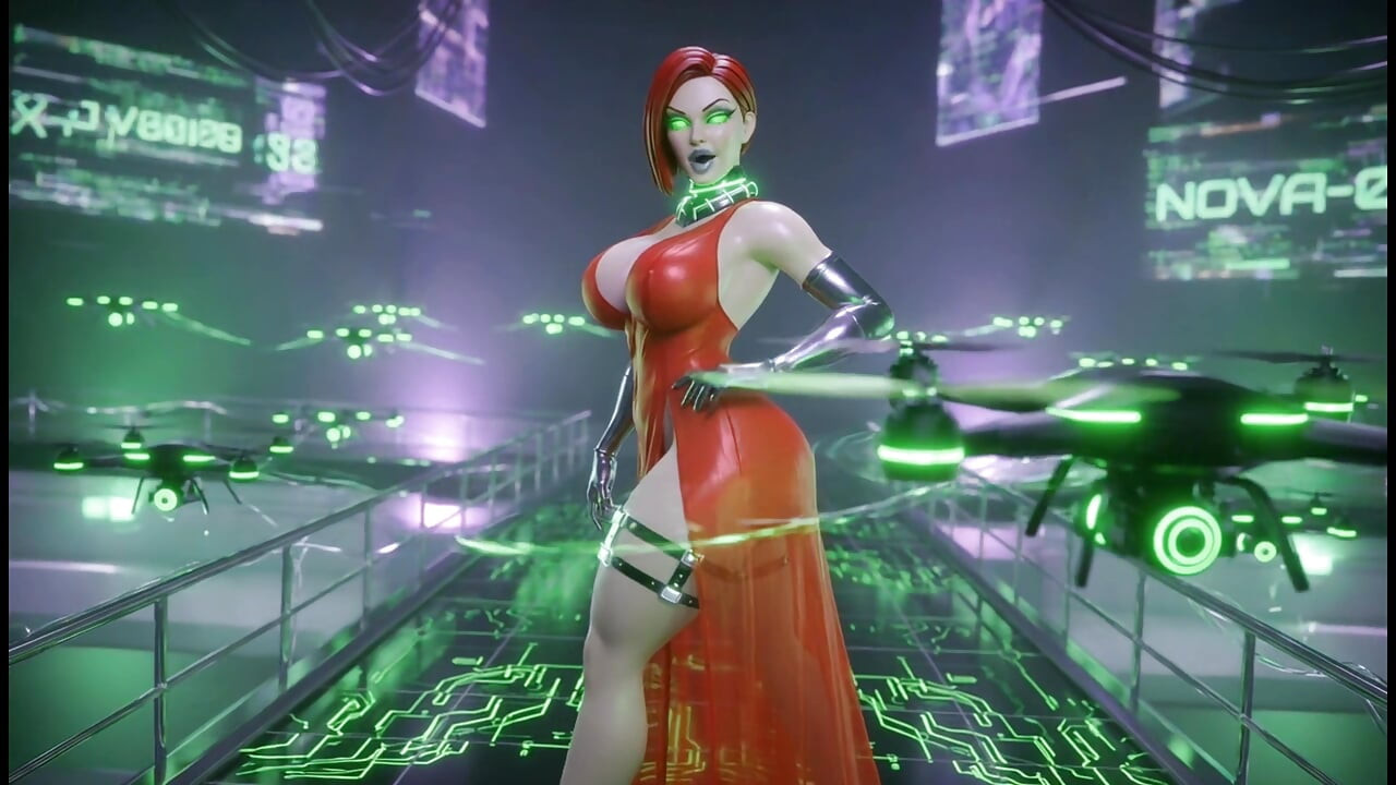 Cyber Catwalk - Nova in See-Through Red Lingerie & Futuristic Tease"