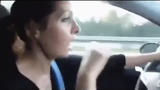 driving handjob and cum