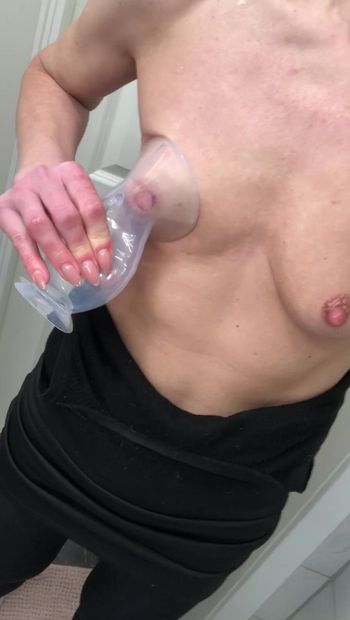 Pumping my small tits and nipples! Nipples so big just look😍