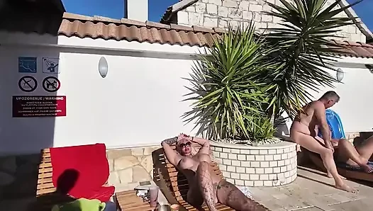 Hot Gangbang at the Poolsite in Craotia with Hot Girls and Big Cocks P2