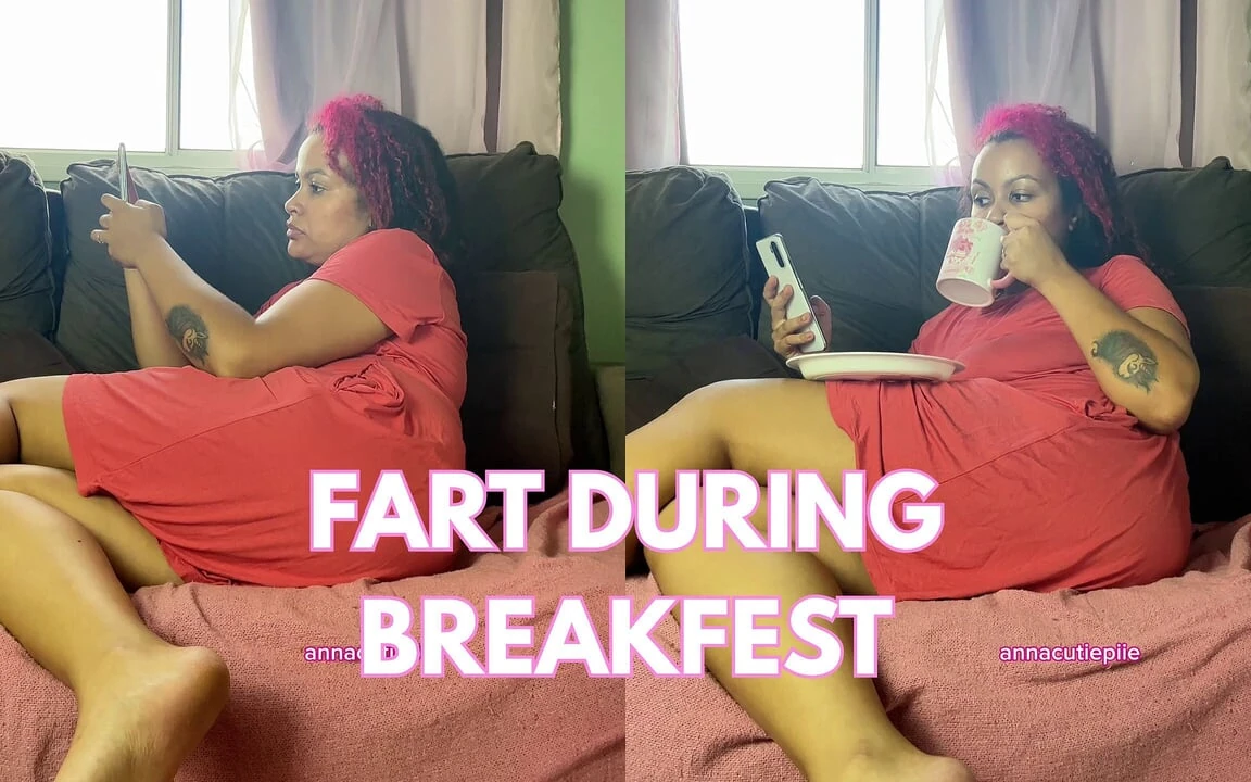 Chubby Girl Farting on Breakfest on Couch Natural Gas Release