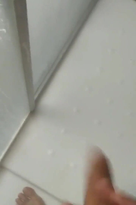 Nice Dark Skinny Boy with Nice Ass Plays and Moves His Big Cock in the Shower (part1)