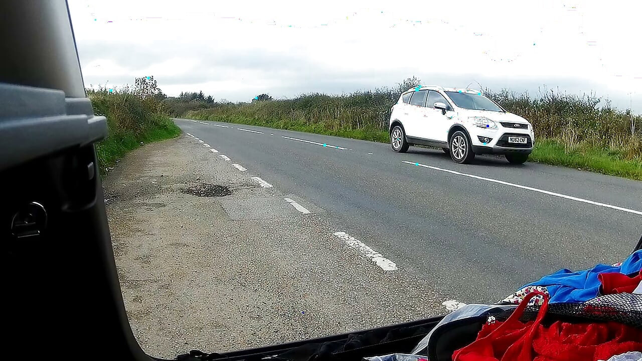 Parked at side of road and changing into cross dress, a little windy !!