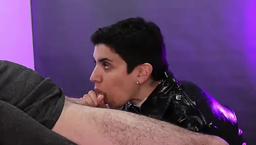 Cum Facial in a Leather Jacket