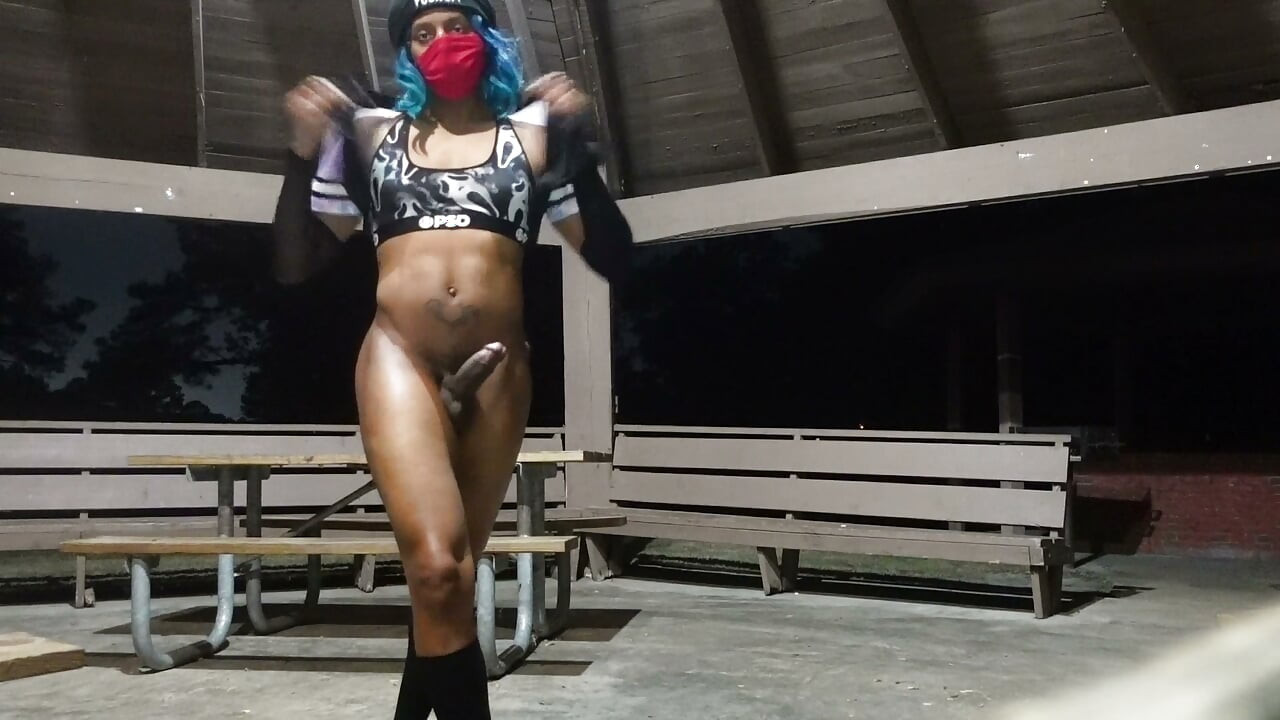 Sissy Femboy Strip Tease, Sensual Spanking Bubble Booty in Park at Night