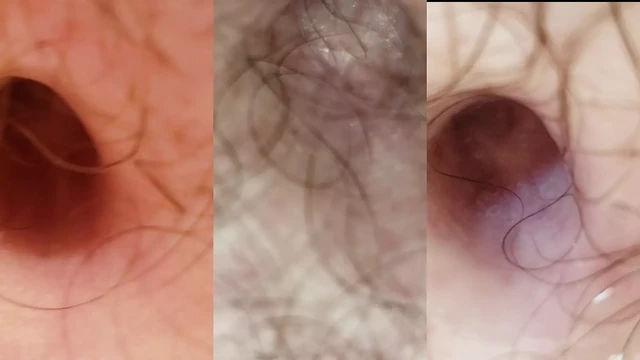 3 Extreme Closeups of Belly Button in Multicamera