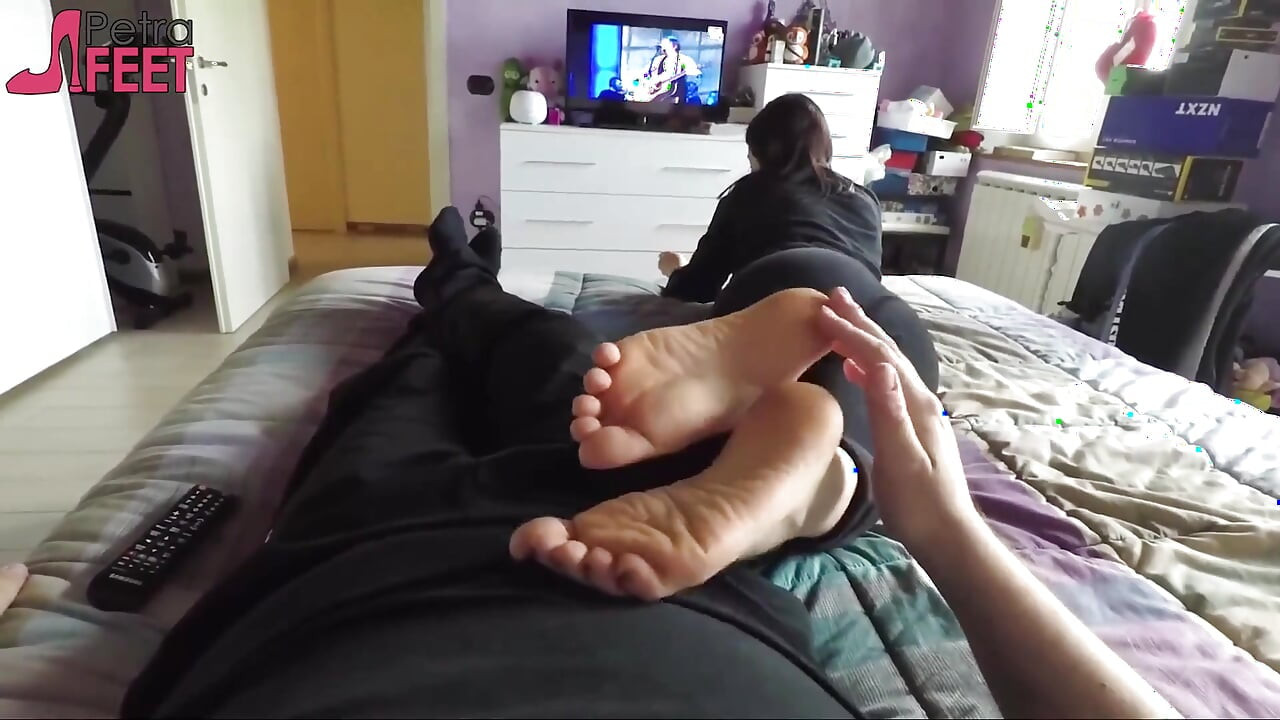 Sexy Petra touches him with her feet