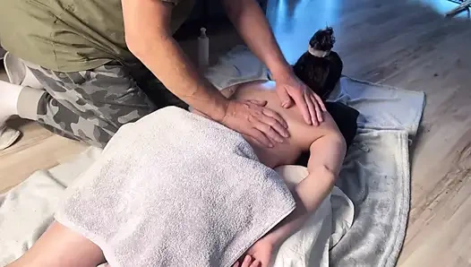 I asked my stepfather for a back massage. We really enjoyed it.
