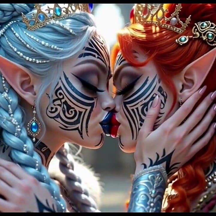 Beautiful Elves Princess Kissing, Ai Animation