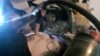 Vacuum cleaner masturbation at garage