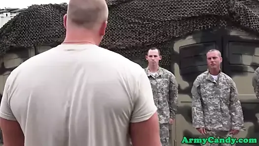 Military orgy hunk facialized during training
