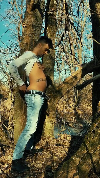 Skinny Twink Belly Is Growing Like Pregnant Outdoor - Belly Inflation