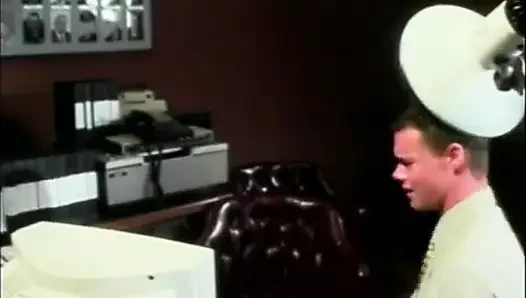 Hot Andrea Adams rides dude on office chair