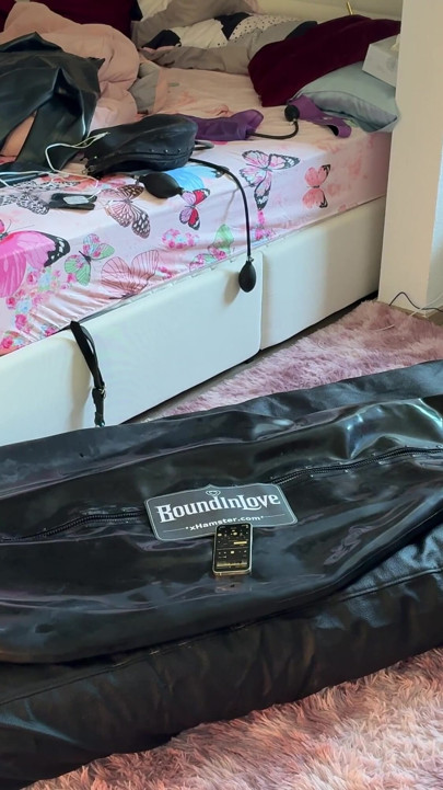 Wife drives her husband to orgasm with ESTIM in Inflatable Full Body Latex Bondage Bag. Restricted Breathing - Gagged  Butt Plug | Clip 1