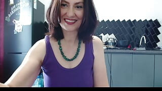 The hostess in the kitchen in a long red skirt - excited your