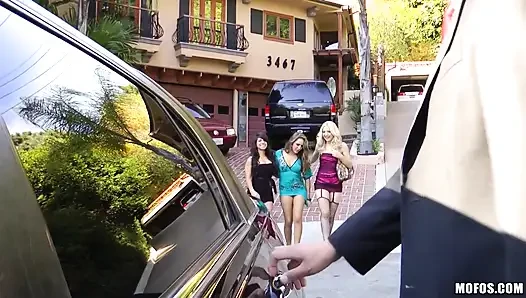Shes a Freak - Big Tits in a Limo Lesbian Threesome Goes Wilf