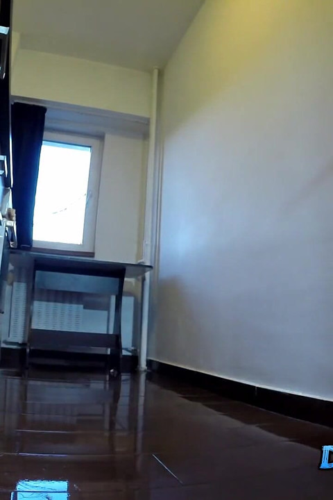 Dumb brunette washes the floor