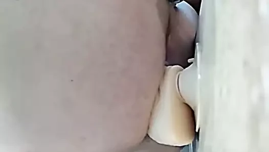 Sissy makes dildo disappear