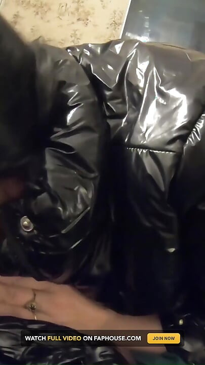 Milfycalla My Friend Cums 3 Times on My New Black Shiny Puffy Downjacket!