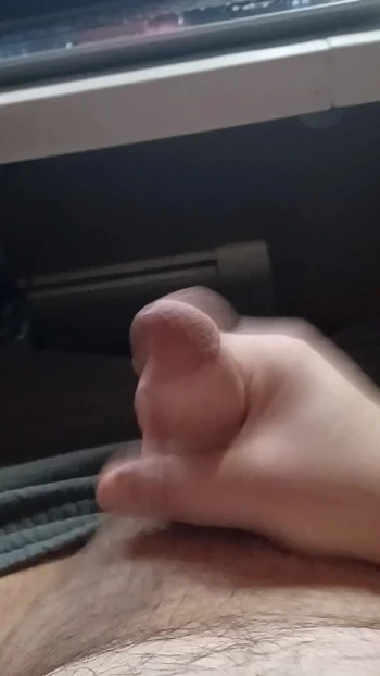 Precum while stroking cock