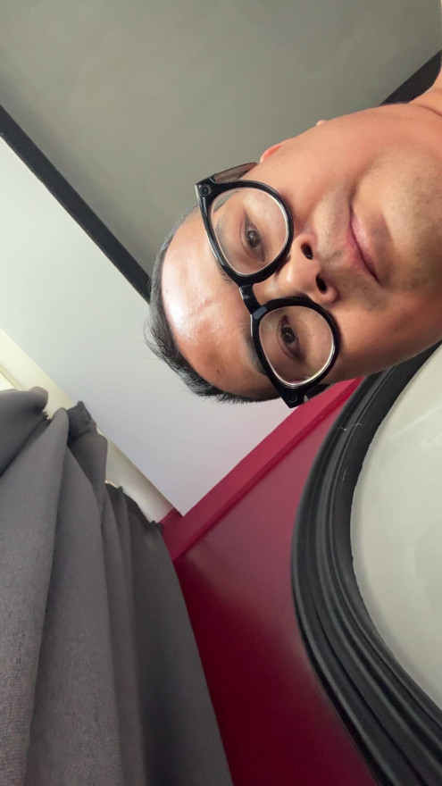 Chinese guy jerking off near the window of the hotel
