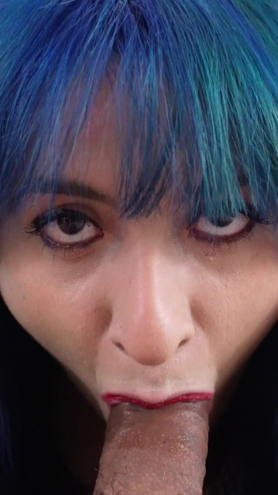 Blue Haired Punk Sucks Cock