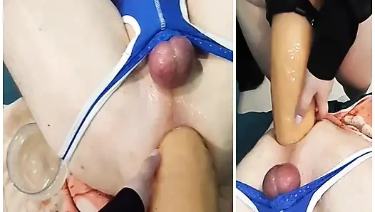 POV.herrin fickt sklaven in den arsch mit einem riesigen strapon