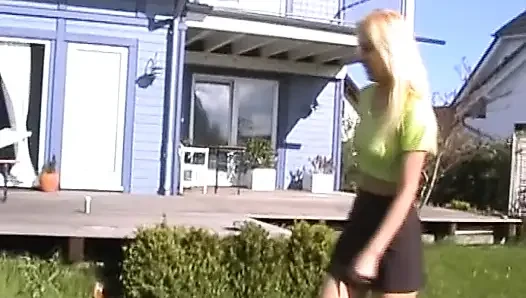 Beautiful smiled blonde German doll rides dick like a pro