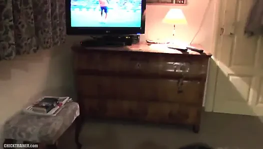 Cock soccer! Slut wife britney swallows dutifully blows hubby for an entire football match.