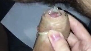 Tranny taking condom off for creampie