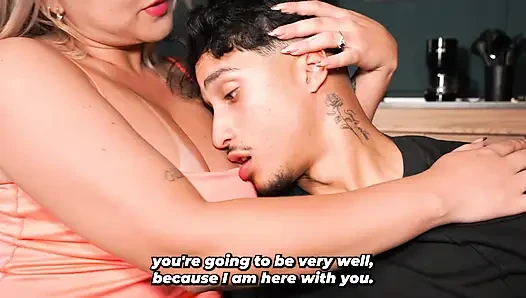 Big-breasted stepmother comforts her stepson after he breaks up with his girlfriend
