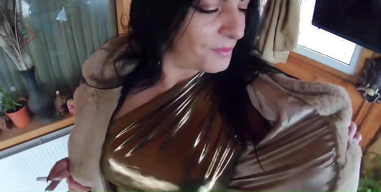 Golden Dress, Fur & Smoking Hairy Pussy, Deep Blowjob & Hard Doggy on a Freezer