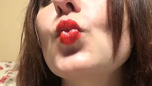 French kissing with me! Red lipstick fetish!