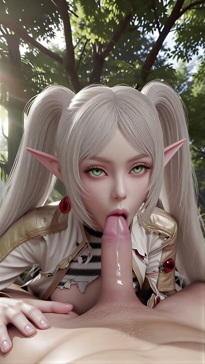 Frieren: Beyond Journey's End Frieren félig valósághű szabadtéri erdei orális szex Első személyű POV AI által generált hentai animáció