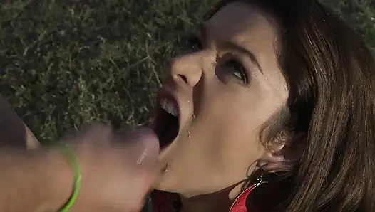 Busty babe gets anally fucked outdoor