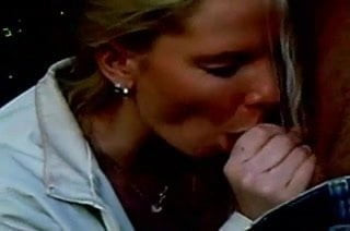 Blonde blows a cock outside