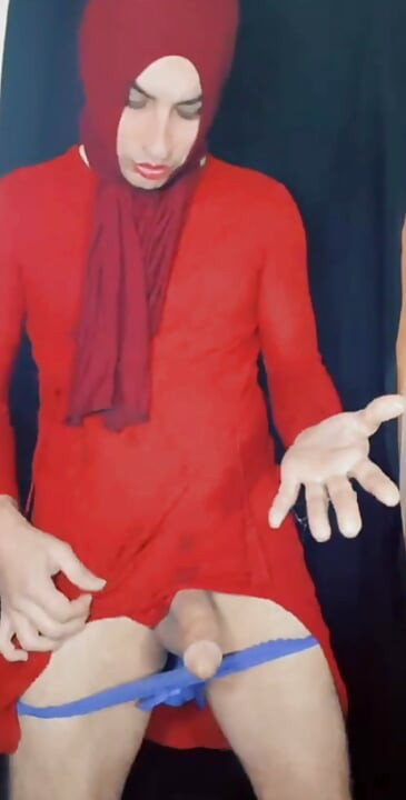 The hermaphrodite with a hijab enjoys masturbation and ejaculates frequently.