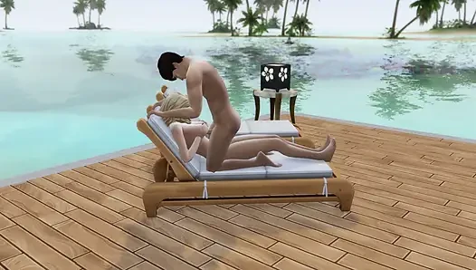 Couple in love have sex in public on the beach