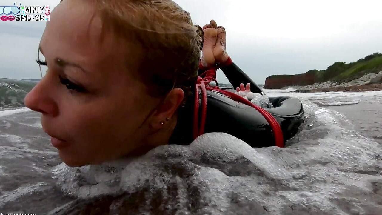 Hogtied in a Wetsuit - Rope Bondage Escape Challenge on the Beach