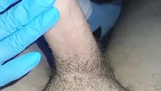 Gentle massage with sterile gloves, it is done as he likes