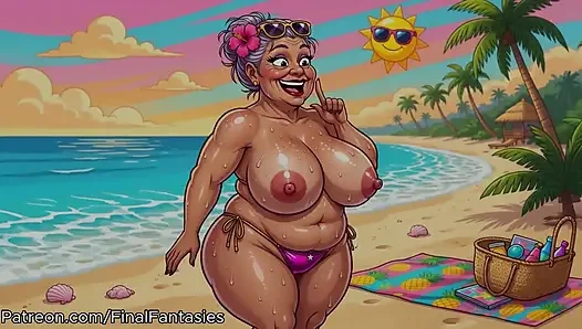 İri göğüslü nine plajda azdırıyor - yeni yapay zeka tarzı